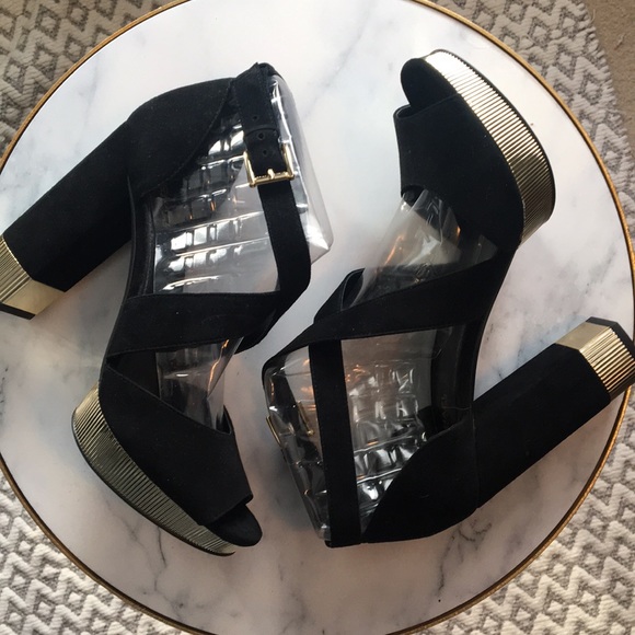 NEW Black + Gold Suede Gorgeous Michael Kors Platform Heels - Picture 4 of 14